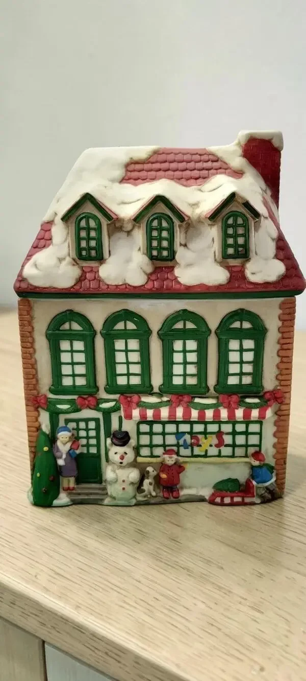 Christmas Toy Shop Ceramic Cookie Jar Canister House Holiday Village Decor